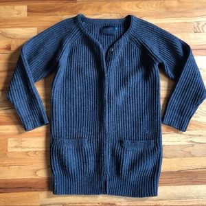 WOOD WOOD Long Ribbed Cardigan Sweater Coat Gray M